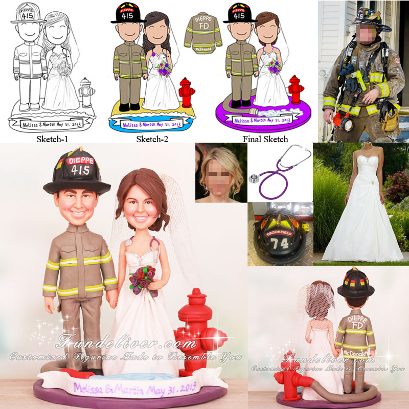 Firefighter and Nurse Wedding Cake Toppers